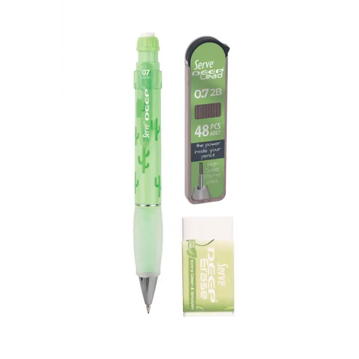 Doğa Desenli Deep Kalem, Deep Silgi ve Deep Min, 0.7 mm, Elma Yeşili