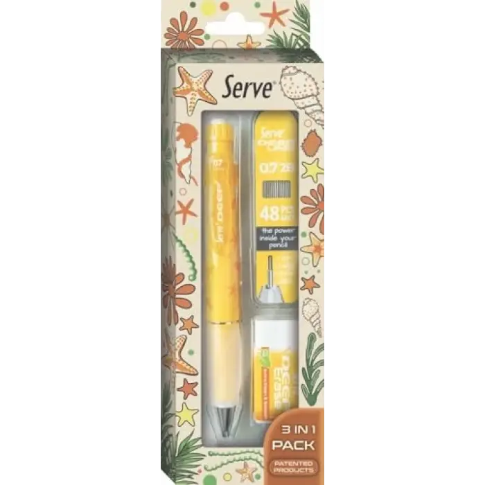 Doğa Desenli Deep Kalem, Deep Silgi ve Deep Min, 0.7 mm, Hardal Sarısı