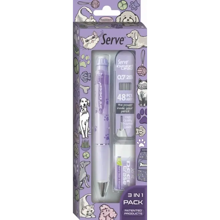 Doğa Desenli Deep Kalem, Deep Silgi ve Deep Min, 0.7 mm, Lavanta