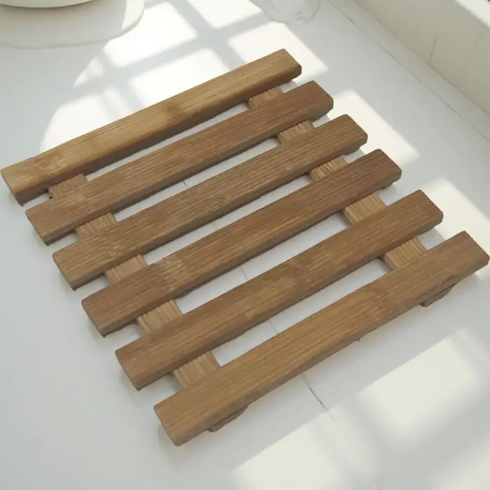 Doğal Bambu Kare Nihale, 15x15 cm, Sıcak Tencere Altlığı