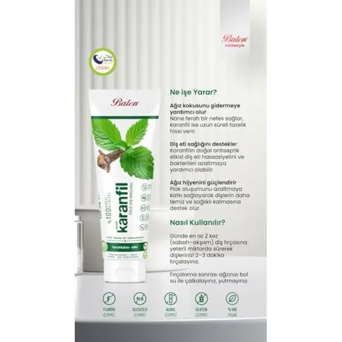 Doğal Nane ve Karanfil Özlü Diş Macunu 100 ml