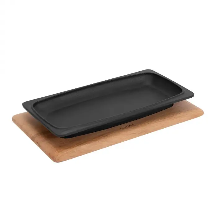 Döküm Servis Tabağı, 30x15 cm Ahşap Altlı - LV AS 172