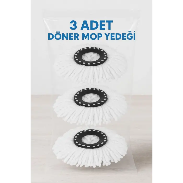 Döner Başlıklı Mikrofiber Mop Yedeği, 3lü Set
