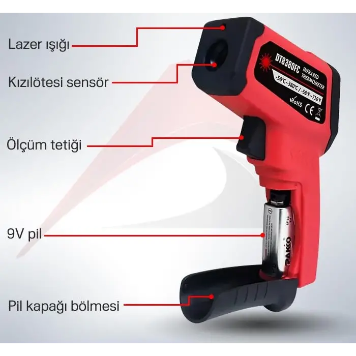 DT8380FC Kızılötesi Lazerli Termometre 380°C