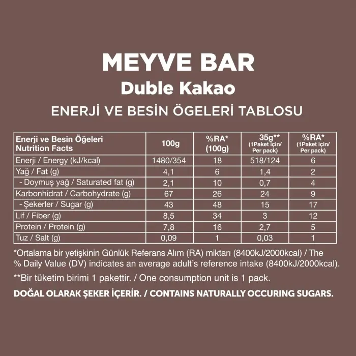 Duble Kakaolu Meyve Bar 35 g x 12 Adet