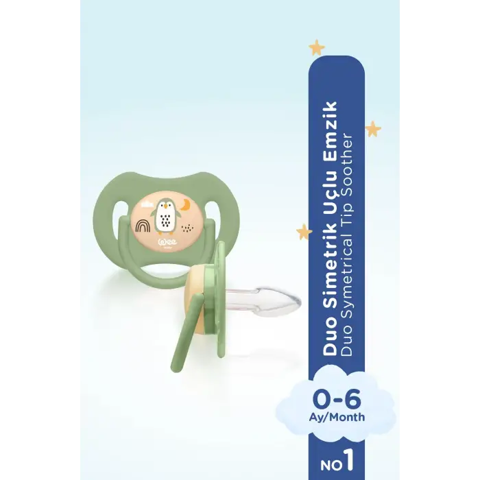 Duo Simetrik Uçlu Silikon Emzik 0-6 Ay