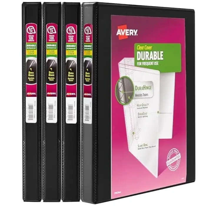 Durable Şeffaf Dosya, 4lü Paket, 0,5 inç, Siyah
