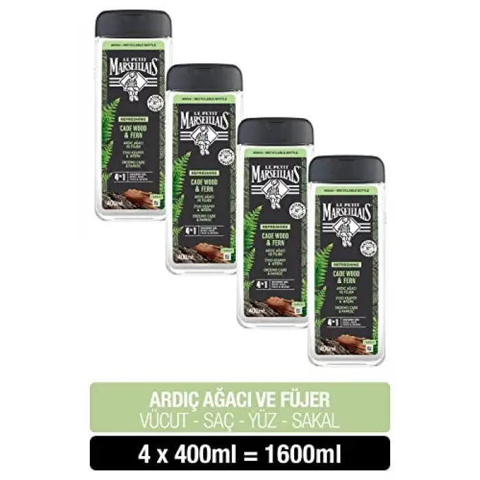 Duş Jeli Men Serisi Ardıç Ağacı ve Fojer (4 x 400 ml) Çok Renkli