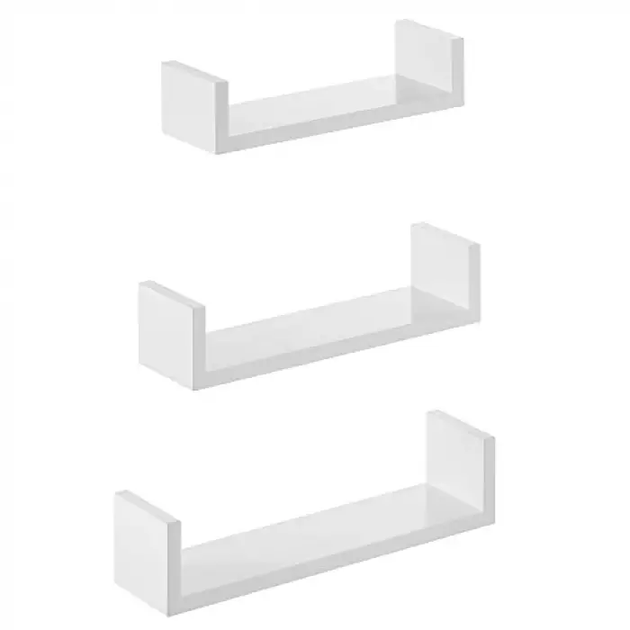Duvar Rafları, 3lü Set, U Şeklinde Yüzer Raflar, Mdf, Beyaz, Lws40Wt
