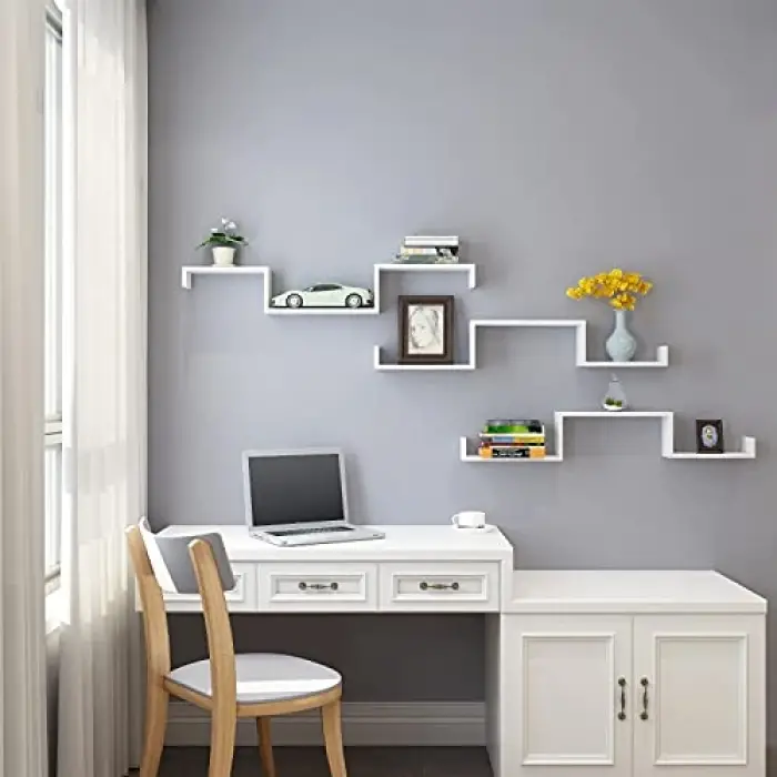 Duvar Rafları, 3lü Set, U Şeklinde Yüzer Raflar, Mdf, Beyaz, Lws40Wt