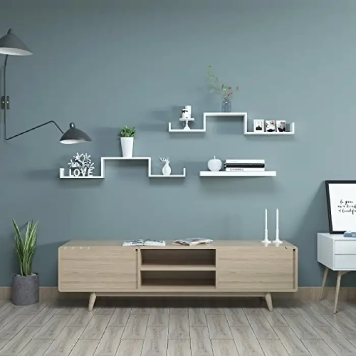 Duvar Rafları, 3lü Set, U Şeklinde Yüzer Raflar, Mdf, Beyaz, Lws40Wt