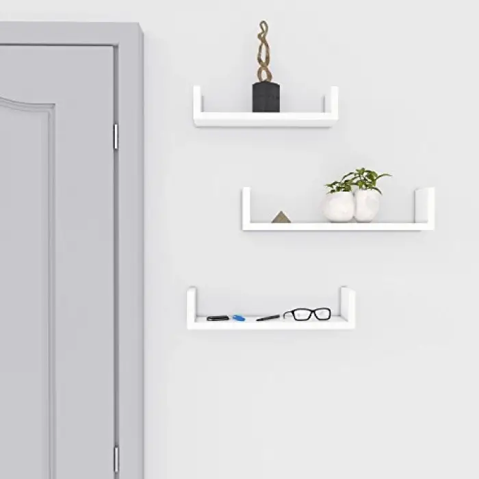 Duvar Rafları, 3lü Set, U Şeklinde Yüzer Raflar, Mdf, Beyaz, Lws40Wt