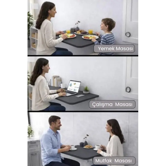 Duvara Monte Katlanır Masa Sabit Raflı Antrasit, Modern Görünüm