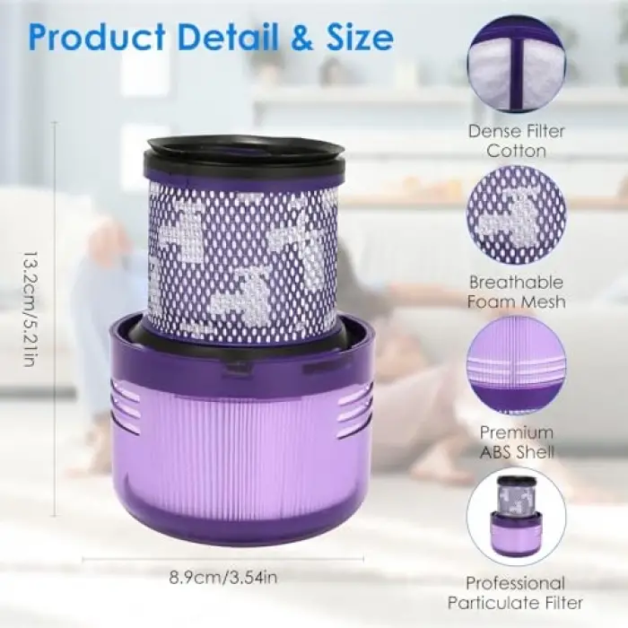 Dyson V12 için filtre, Dyson V12 Detect Slim Absolute Filter Total Clean Extra Fluffy Motorhead Complete akülü elektrikli süpürge, yıkanabilir filtre, yedek no. 971517-01,2 adet
