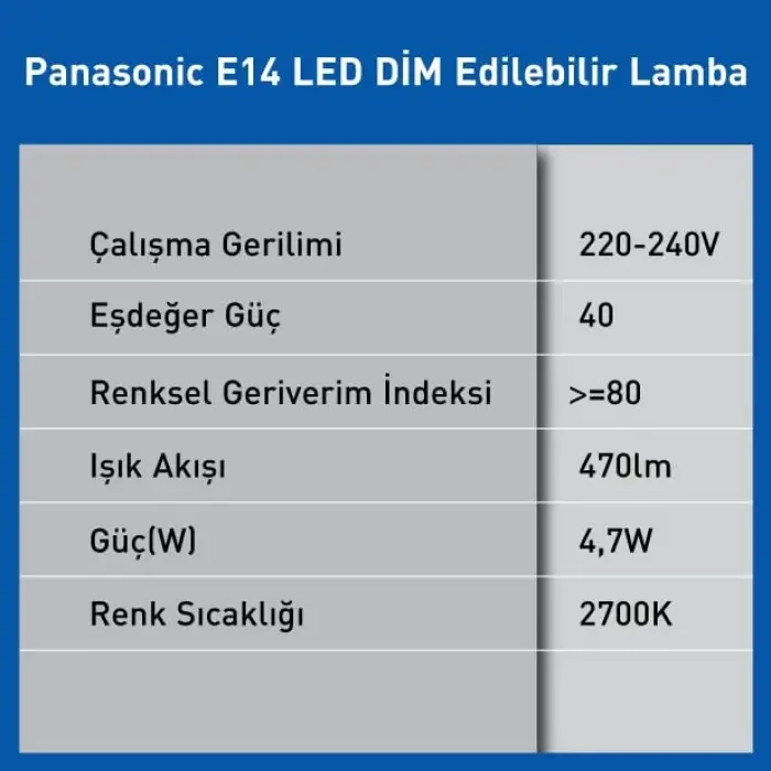 E14 dim edilebilir LED lamba, 4,7W, 470 lm, 2700K