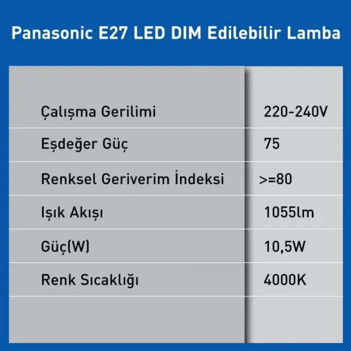 E27 LED Dim Ampul, 10.5W, 1055 lm, 4000K
