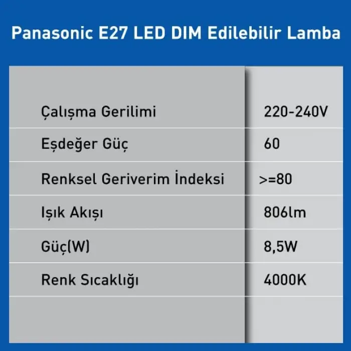 E27 LED dim lamba, 8.5W, 806LM, 4000K