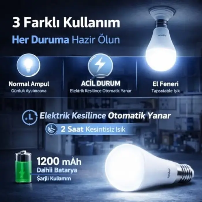 Ecolite Şarjlı LED Acil Durum Ampulü 9W E27 6500K
