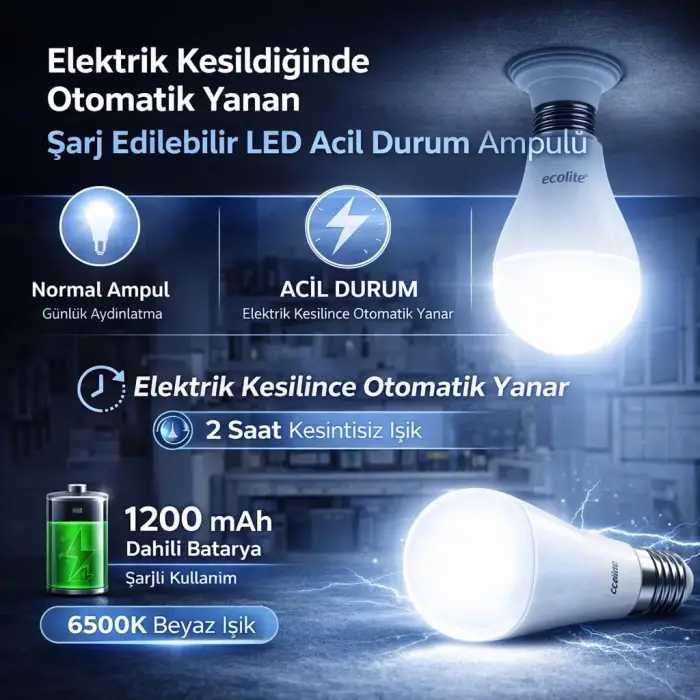 Ecolite Şarjlı LED Acil Durum Ampulü 9W E27 6500K