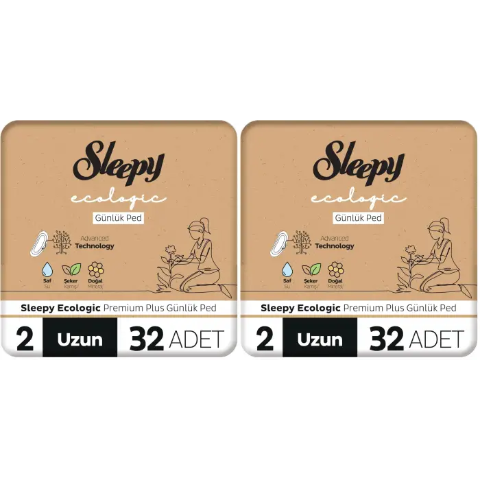 Ecologic Premium Plus Uzun Günlük Ped, 32 Adet, 2 Paket