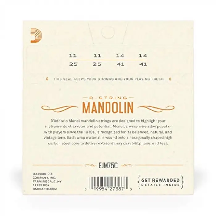 EJM75C Mandolin için Monel Telleri, Orta Gerilim, 11-41