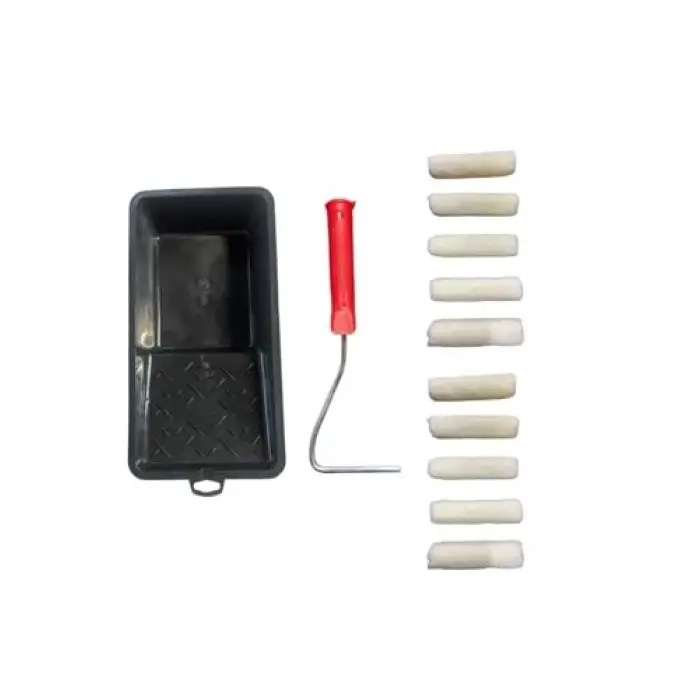 Ekonomik 10 Cm Kadife (Moher) Rulo 10 Yedek Başlık + Boyama Kabı ve Rulo Sapı Tek Ebat