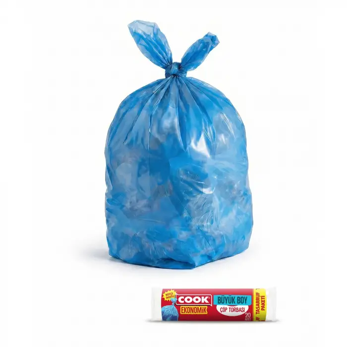 Ekonomik Büyük Çöp Torbasi Mavi 65 x 80 cm, 20li Rulo 2li set