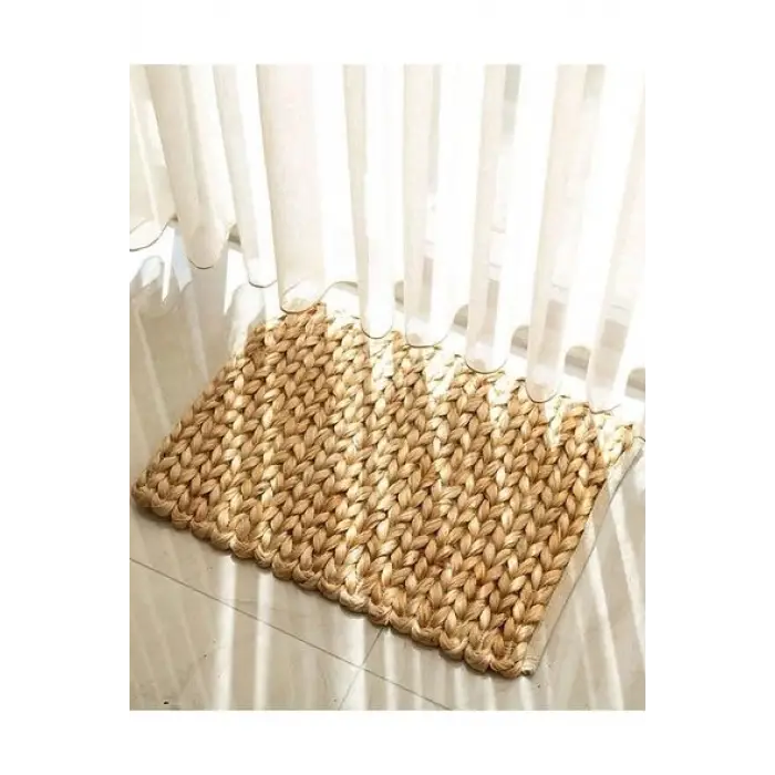 El Yapımı Örgü Jüt Hasır Lüx Kapı Önü Paspası, (65 x 45 cm)
