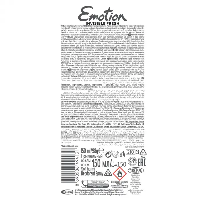 Emotion Invisible Fresh Kadın Deodorant, 150 ml
