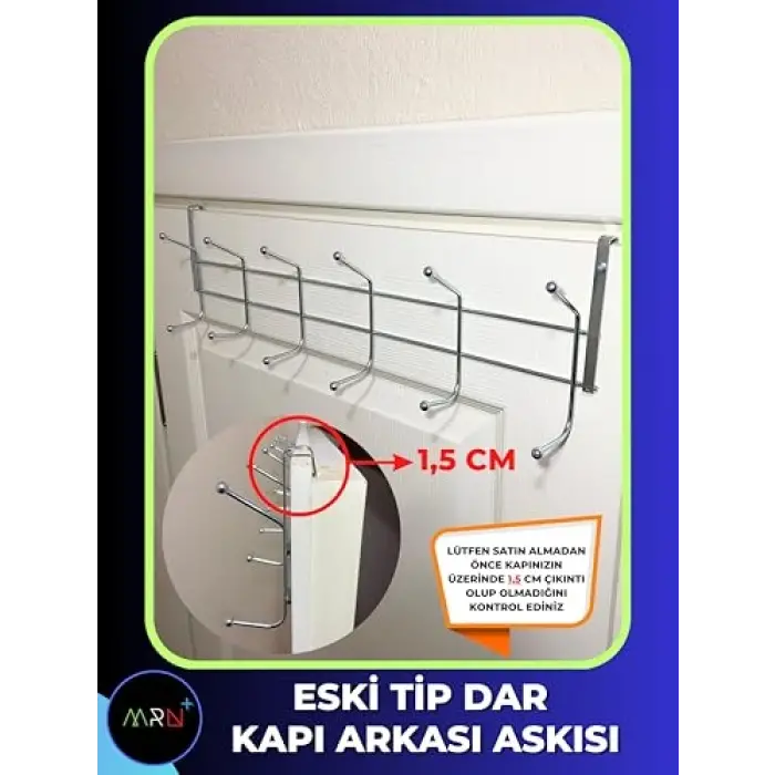 Eski Tip Dar Kulaklı Kapı Arkası Askısı, 2 Adet, Eski Tip Kapı Askısı, 12 Topçuklu, Paslanmaz Kapı Üzeri Askısı, Dar Kapı Askısı