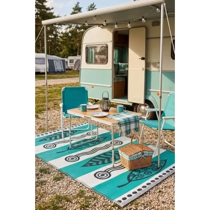 Esterilla Katlanabilir Hasır Kilim Mat | Çift Taraflı-Plaj-Piknik-Kamp-Bahçe-Balkon-Teras-Karavan