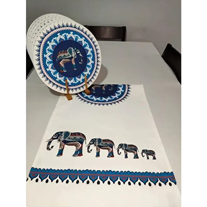 Etnik Fil Desenli Runner, 6lı Supla Set