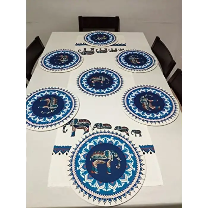 Etnik Fil Desenli Runner, 6lı Supla Set
