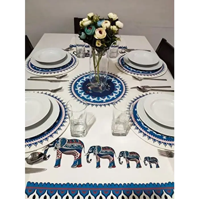 Etnik Fil Desenli Runner, 6lı Supla Set
