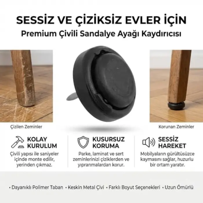 Eymen Yapı Silentplug Sessiz Tapa Masa Sandalye Çivili Polygrid, 24 Adet, Siyah