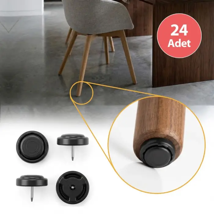 Eymen Yapı Silentplug Sessiz Tapa Masa Sandalye Çivili Polygrid, 24 Adet, Siyah