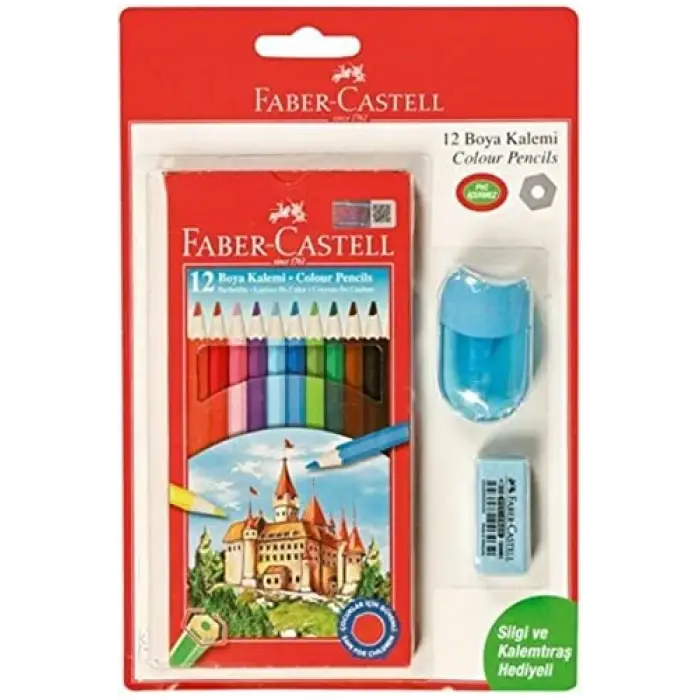 Faber Castell Kuru Boya 12li + Silgi +Kalem Traş hediyeli