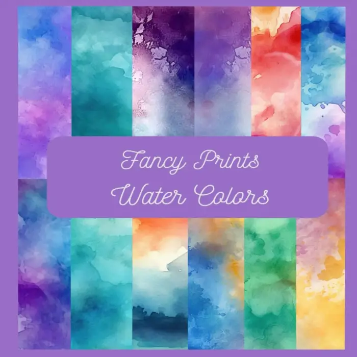 Fancy Prints in Water Colors Scrapbook Paper Pad: 12 Patterns Single sided sheets. 6 x 6