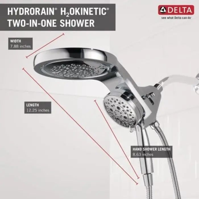 Faucet HydroRain 5-Spray H2Okinetic çift duş başlığı, el spreyi, hortumlu krom duş başlığı, el duş başlıkları, çıkarılabilir duş başlığı, 2,5 GPM akış hızı, krom 58680-25