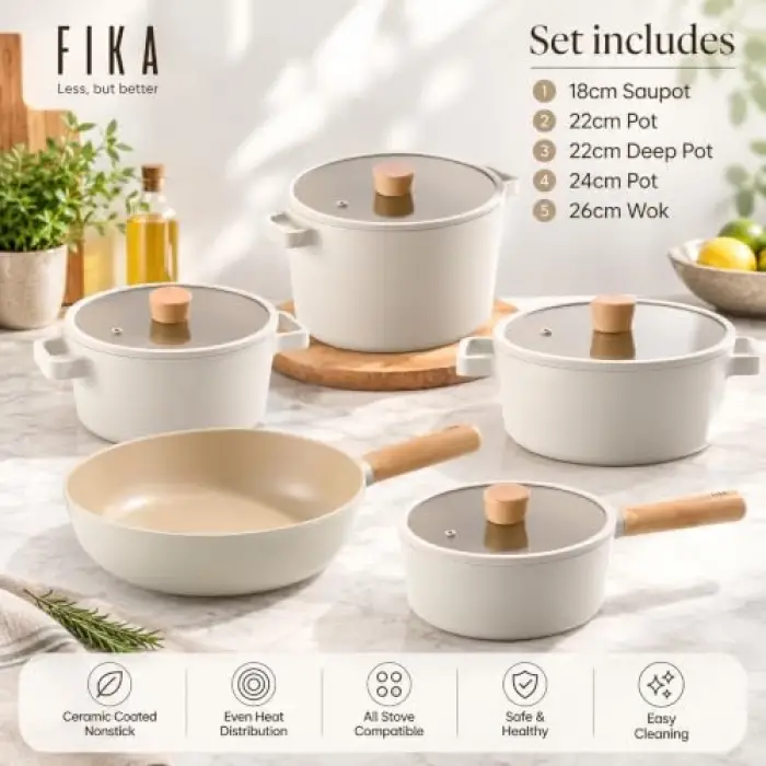 Fika 9 Parça Tencere ve Tava Set Bej
