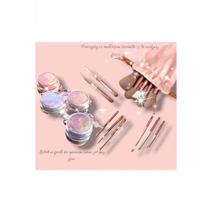 Fırça Seti+Işıltılı Krem Far 4Lü Set