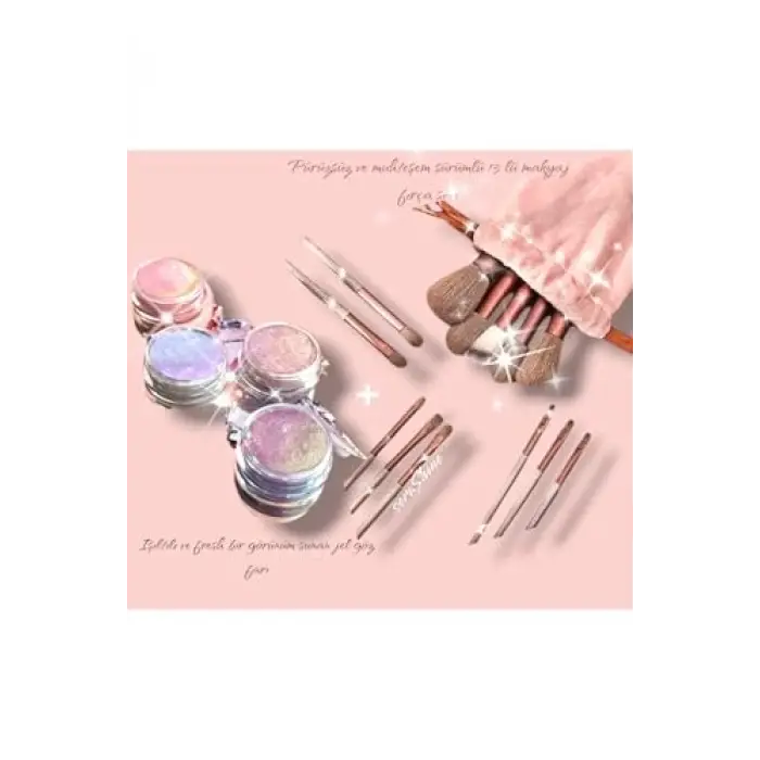 Fırça Seti ve Işıltılı Krem Far, 4lü Set