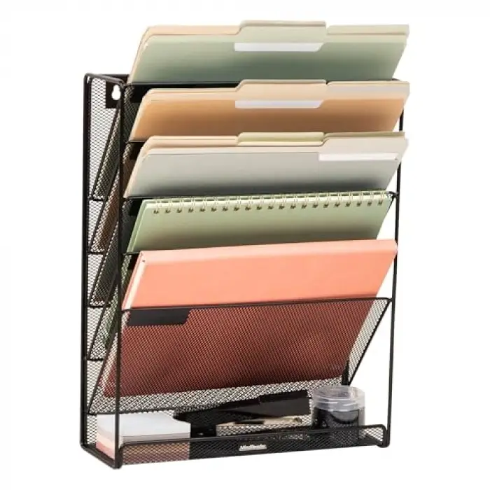 Floor oder Mounted Magazine Rack, Black Metal Mesh