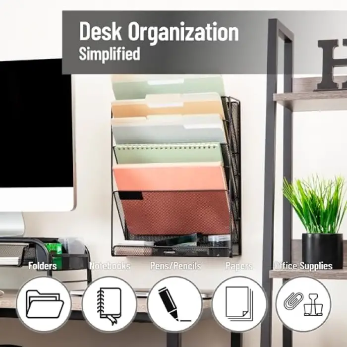 Floor oder Mounted Magazine Rack, Black Metal Mesh