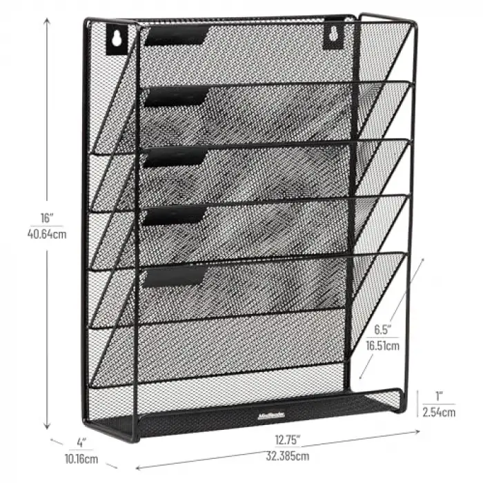 Floor oder Mounted Magazine Rack, Black Metal Mesh