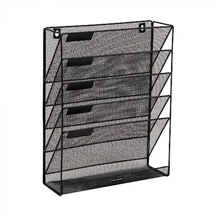 Floor oder Mounted Magazine Rack, Black Metal Mesh