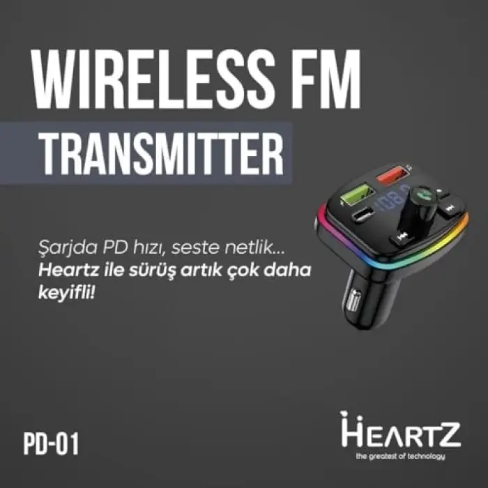 FM Transmitter Modülatör Araç Fast Quick Charge Hızlı Şarj Flash Bellek Micro SD MP3 Player 12-24 V PD 20W (PD 01)