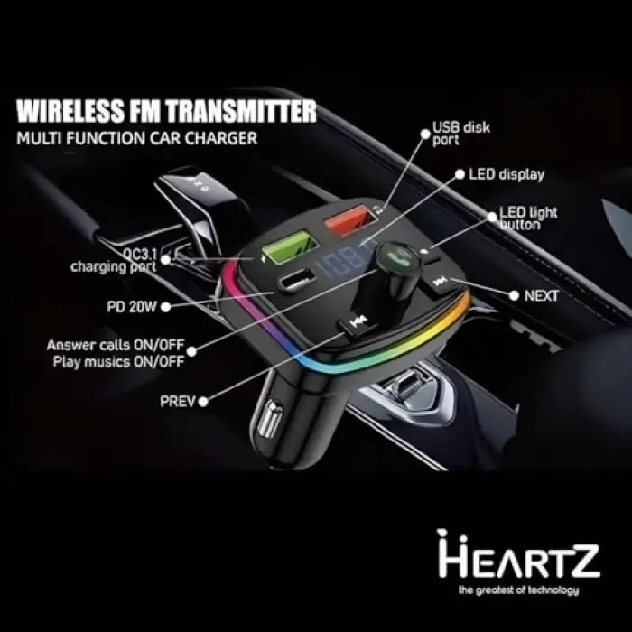 FM Transmitter Modülatör Araç Fast Quick Charge Hızlı Şarj Flash Bellek Micro SD MP3 Player 12-24 V PD 20W (PD 01)