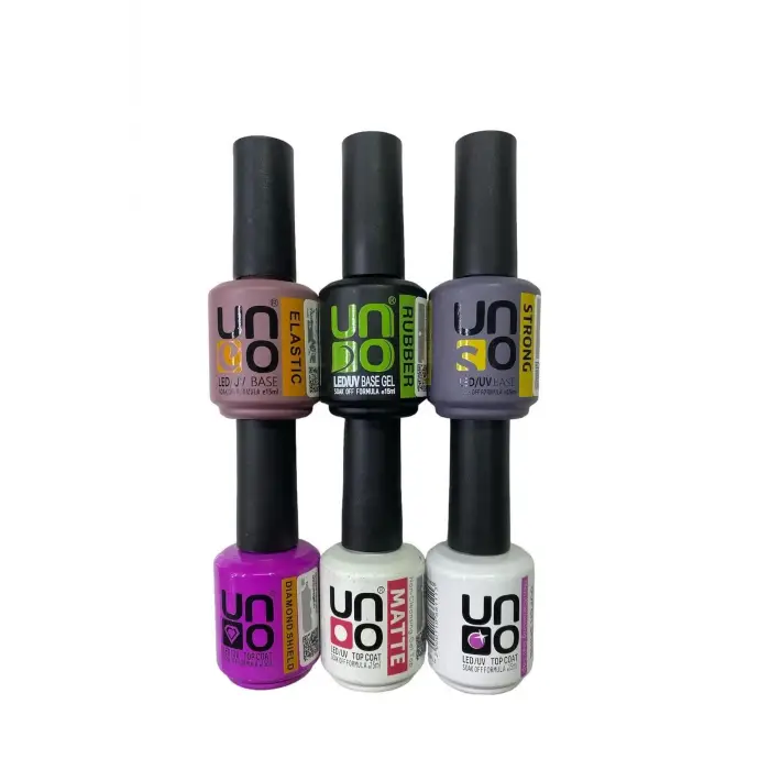 Fontenay Uno Elastic-Rubber-Strong Base Coat, Diamon Shield-Matte-S.Shine Top Coat 15Ml 6Lı Set Şeffaf
