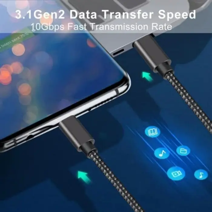 Force 100W Type-C to Type-C USB 3.1 Gen2 10 Gbps 4k@60hz Hızlı Şarj Data ve Görüntü Aktarım Kablosu Örgülü GN (50 cm)